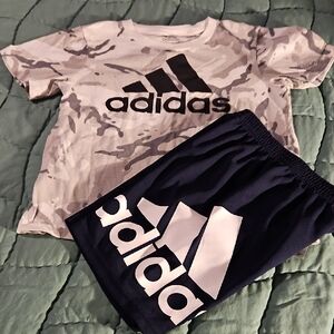 Adidas Gray Camouflage Tee and Black Shorts Set